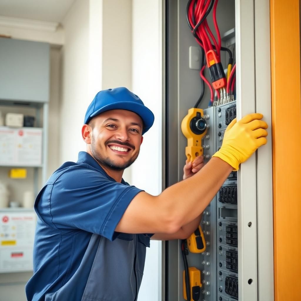 Électricien professionnel installant un tableau électrique