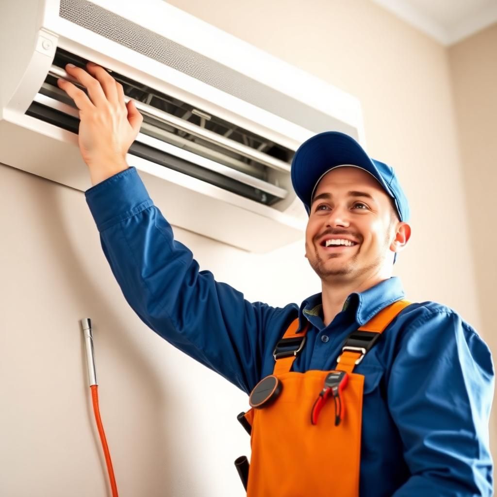 Technicien installant un climatiseur split