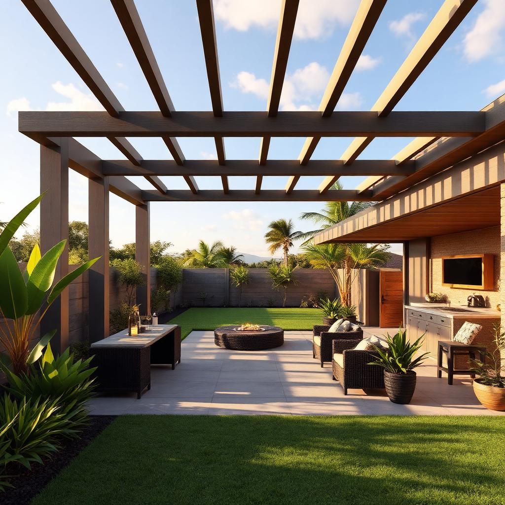 Espace gazonné avec pergola
